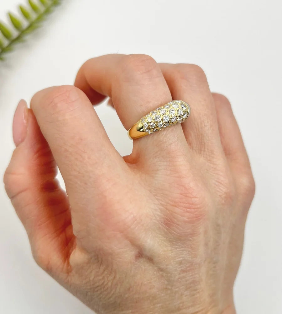 Vintage Diamond Pave Cocktail Ring In 18 Carat Yellow Gold And Platinum