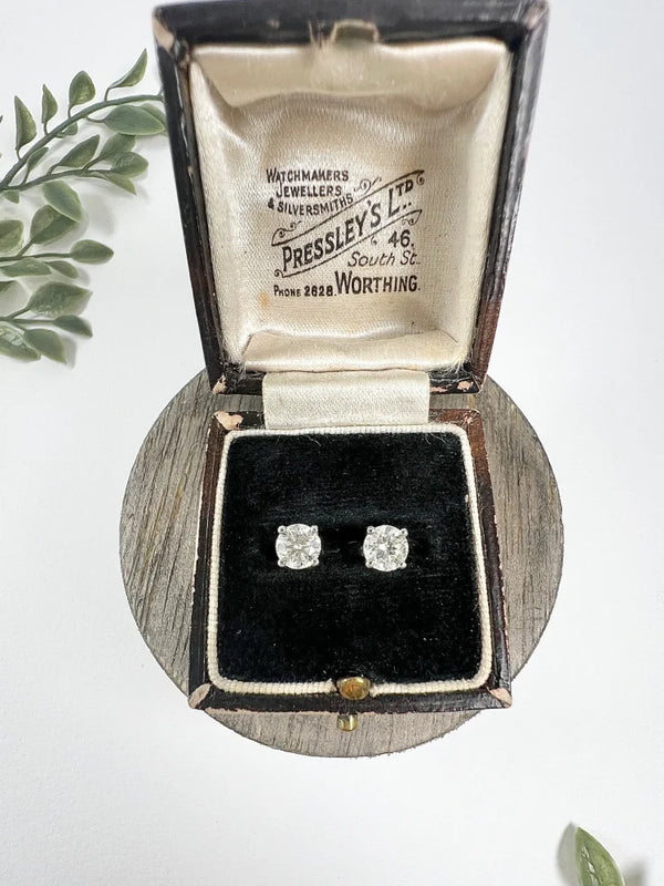 Vintage 1.02ct Diamond Solitaire Stud Earrings