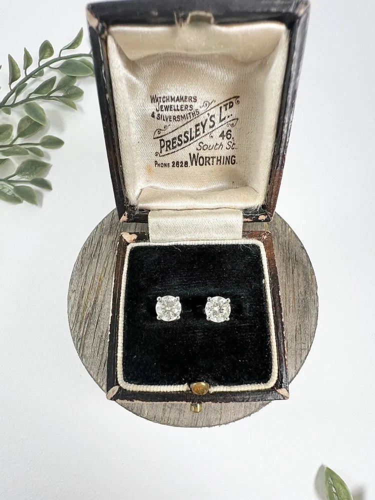 Vintage 1.02ct Diamond Solitaire Stud Earrings