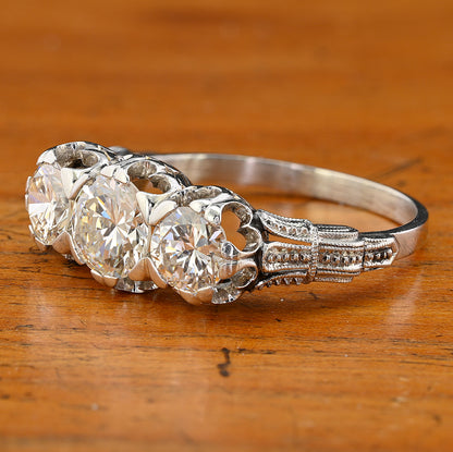 Art Deco 1.97ct Three Stone Diamond Engagement Ring in Platinum
