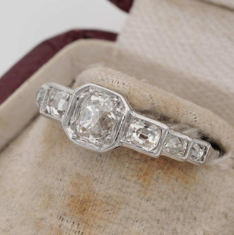 Art Deco 2.10ct Old Mine Cut Diamond Seven Stone Engagement Ring in Platinum
