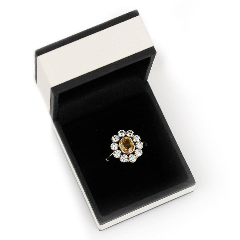 0.97ct Yellow Sapphire and Diamond Floral Cluster Ring