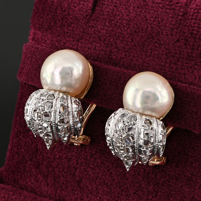 Vintage Buccellati Natural Pearl and Rose Cut Diamond Clip Earrings