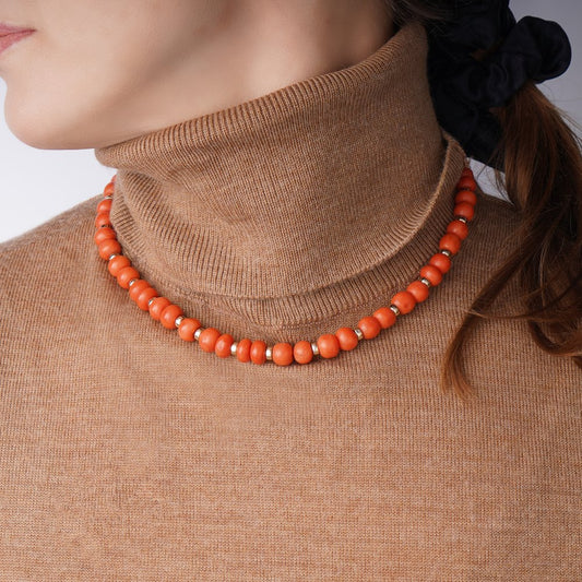 Vintage Gold and Coral Bead Necklace