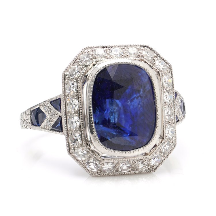 5.10ct Sapphire and Diamond Cluster Ring in Platinum
