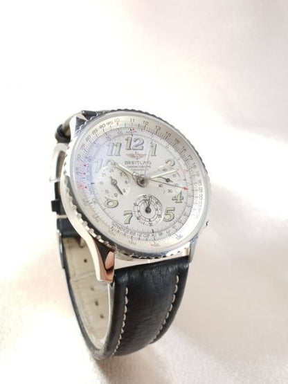 Breitling Navitimer Twin Sixty 41mm Stainless Steel Automatic Chronograph Watch, white dial, sapphire crystal, leather strap, Circa 2000s