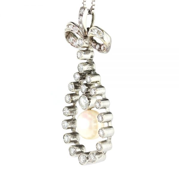 Vintage 1950s Freshwater Pearl and Diamond Pendant Necklace, 1.50 carats