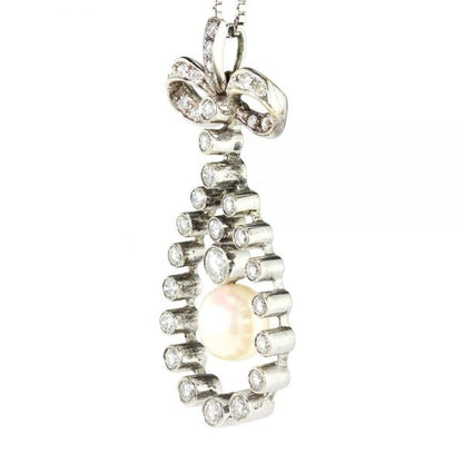 Vintage 1950s Freshwater Pearl and Diamond Pendant Necklace, 1.50 carats