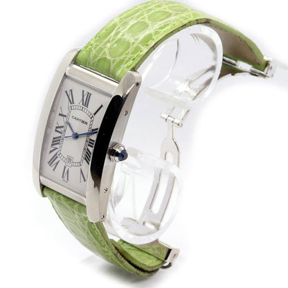 Cartier Tank Americaine 1741 Large Model 18ct White Gold Automatic Watch on a Cartier green leather strap, Circa 2005