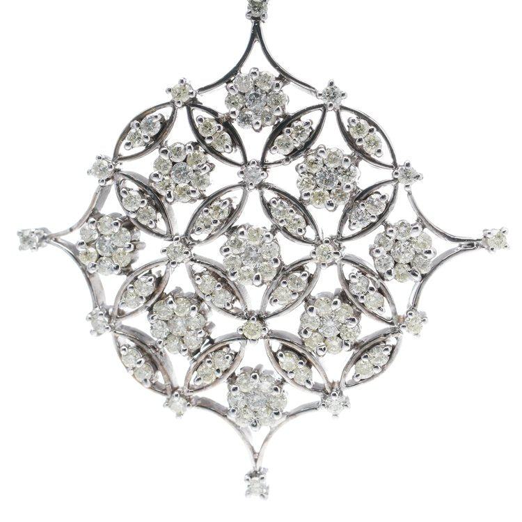 Vintage Platinum Openwork Pendant with 2.89cts Diamond Floral Clusters, Circa 1960s