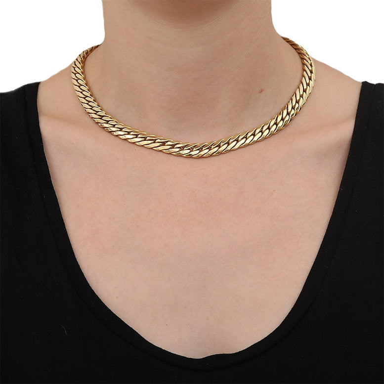 Contemporary Italian 18ct Yellow Gold Herringbone Link Chain Necklace