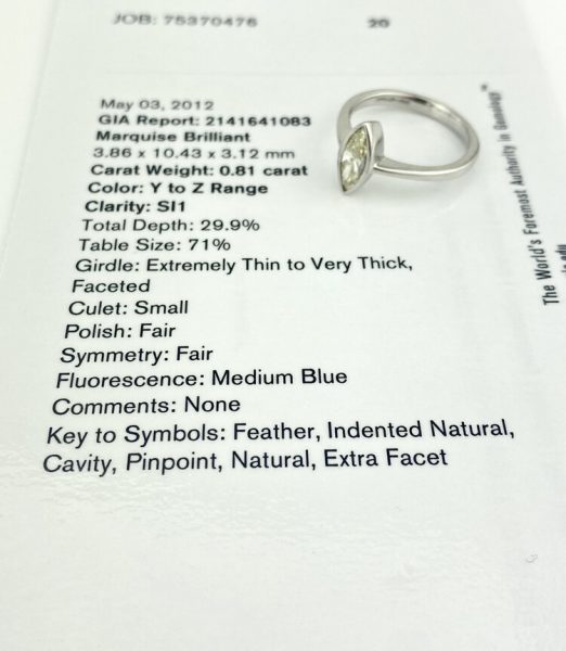 0.81ct Marquise Cut Diamond Solitaire Engagement Ring, in platinum, with GIA certificate.