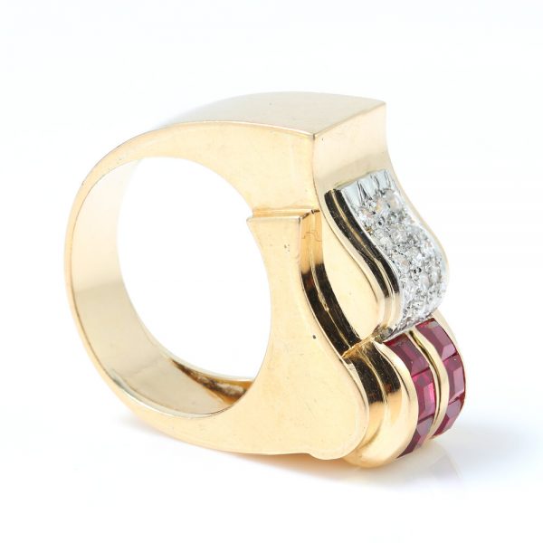 Vintage 1940's French Ruby and Diamond Retro Dress Ring