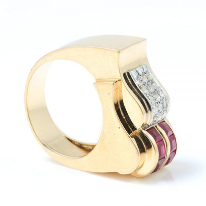 Vintage 1940's French Ruby and Diamond Retro Dress Ring