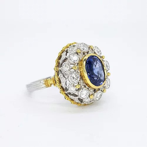 2.00ct Sapphire and Diamond Cluster Bombe Cocktail Ring, in 18ct yellow and white gold