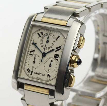 Cartier Tank Francaise Chronograph Chronoflex Stainless Steel and Gold 2303 Quartz Watch, on a steel and gold bracelet with double fold clasp