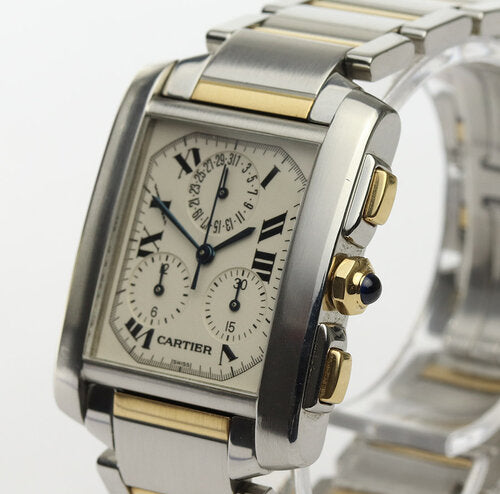 Cartier Tank Francaise Chronograph Chronoflex Stainless Steel and Gold 2303 Quartz Watch, on a steel and gold bracelet with double fold clasp