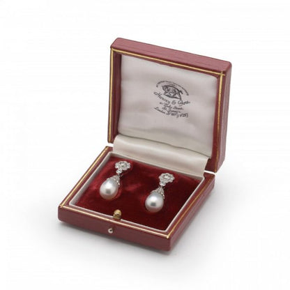 Edwardian Style South Sea Pearl and Diamond Convertible Drop Earrings in Platinum, 1.65 carats