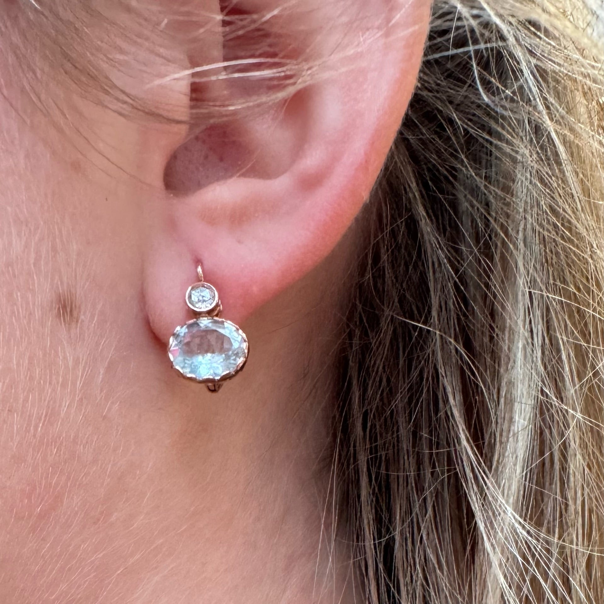 Vintage 14 Carat Rose Gold Aquamarine and Diamond Earrings, 4.00 Carats