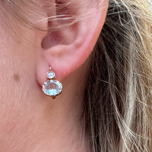 Vintage 14 Carat Rose Gold Aquamarine and Diamond Earrings, 4.00 Carats