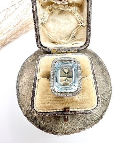 Vintage 10 Carat Aquamarine And Diamond Halo Ring In Platinum