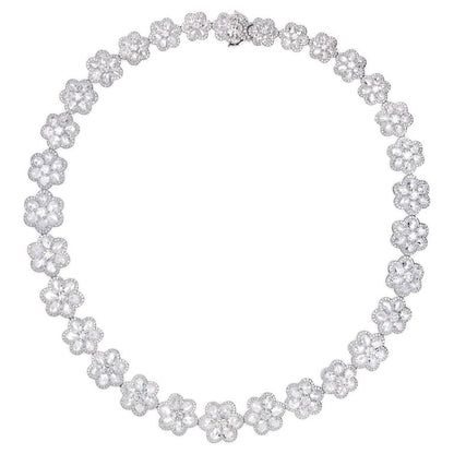 Rose Cut Diamond Floral Cluster Necklace, 36.39 carats, 18ct White Gold