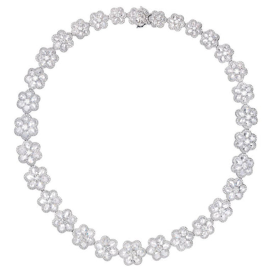 Rose Cut Diamond Floral Cluster Necklace, 36.39 carats, 18ct White Gold