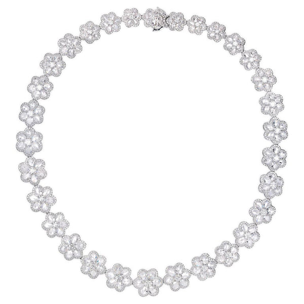 Rose Cut Diamond Floral Cluster Necklace, 36.39 carats, 18ct White Gold