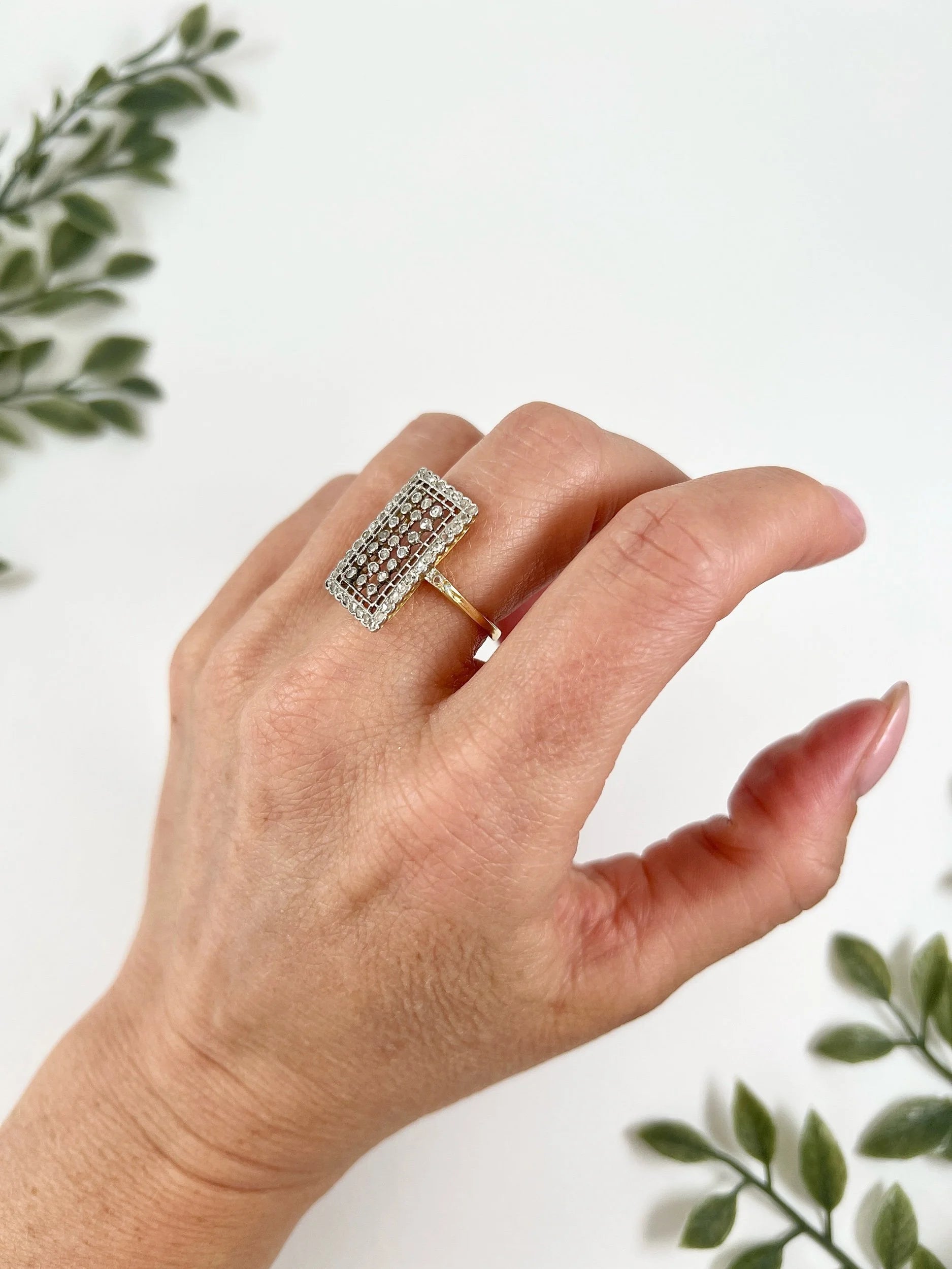 Edwardian Antique Diamond Rectangular Plaque Ring