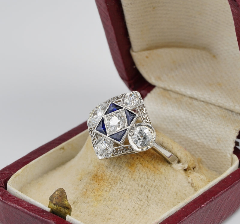 Art Deco 1.5ct Diamond and Sapphire Dress Ring in Platinum