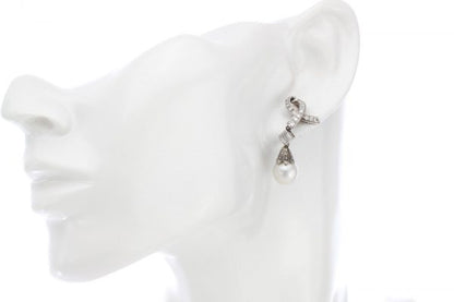 Vintage Saltwater Pearl and Diamond Drop Earrings; 1.00 carat total, in 14ct white gold, Circa 1950s-1970s