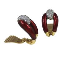 Vourakis Red Enamel, Diamond and 18ct Gold Buckle Clip On Earrings