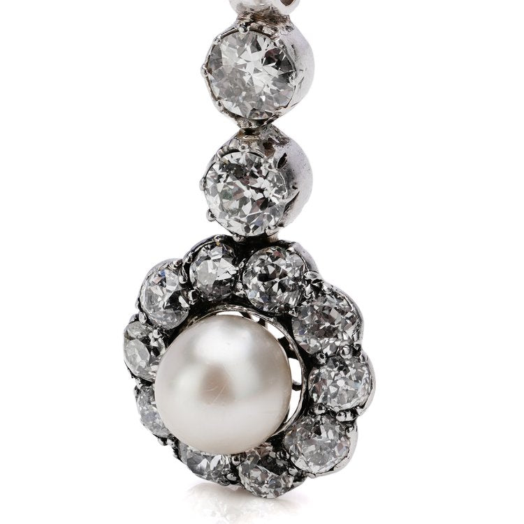Art Deco Natural Pearl and Old Cut Diamond Pendant