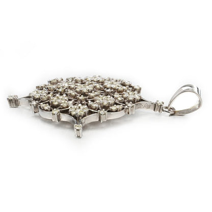 Vintage Platinum Openwork Pendant with Diamond Floral Clusters