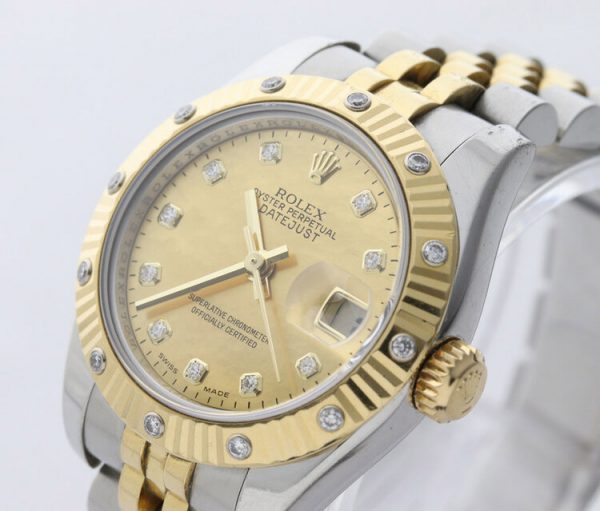 Rolex Lady Datejust Steel and Gold 179313 Automatic Watch with Rolex Factory Gold Dust Diamond Dial and Bezel, with Rolex box