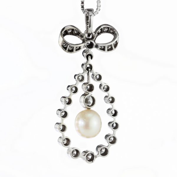 Vintage 1950s Freshwater Pearl and Diamond Pendant Necklace, 1.50 carats