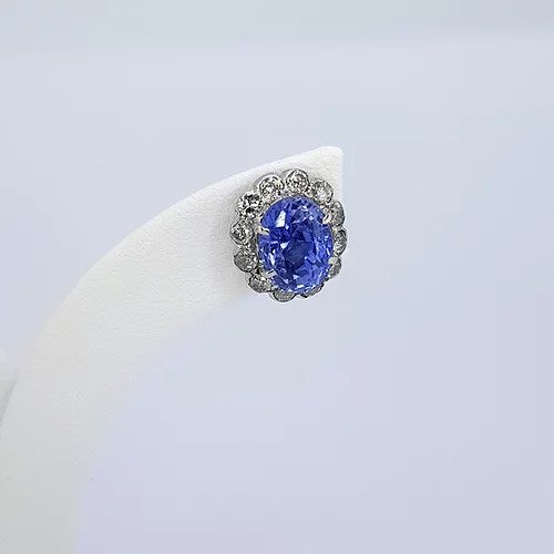 Sapphire and Diamond Oval Cluster Earrings, 2.00 carats