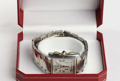 Cartier Tank Francaise Chronograph Chronoflex Stainless Steel and Gold 2303 Quartz Watch, on a steel and gold bracelet with double fold clasp