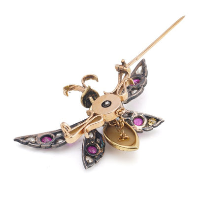 Antique Victorian Multi Gemstone En Tremblant Butterfly Brooch