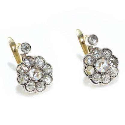 Antique Victorian Rose Cut Diamond Cluster Drop Earrings, 7.40 carat total