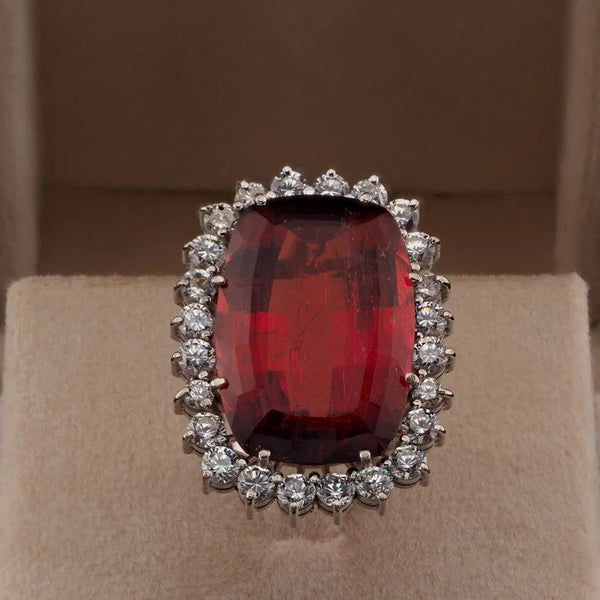 Vintage 25ct Rubellite and Diamond Cluster Cocktail Ring, Circa 1960