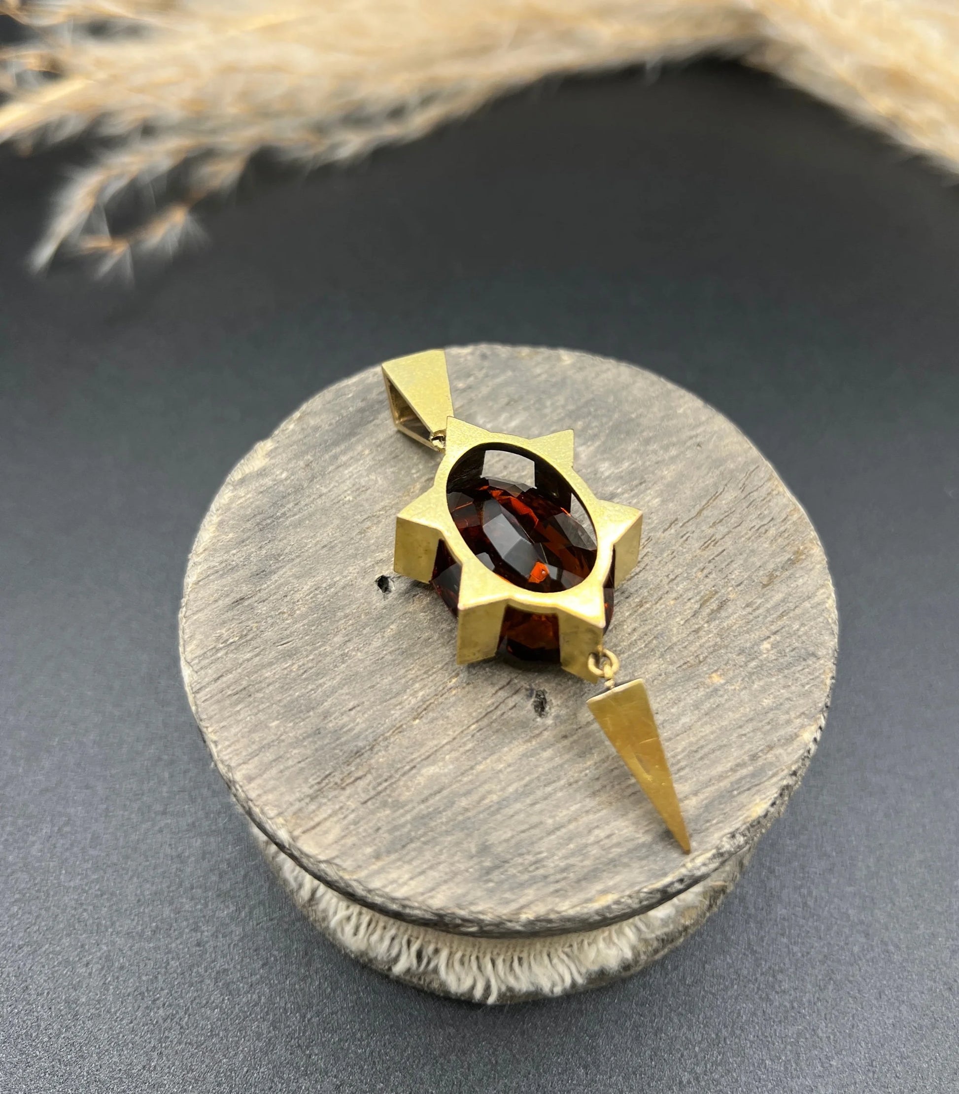 Antique Vintage Art Deco Large Citrine Star Shaped Pendant in 15ct Gold