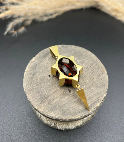 Antique Vintage Art Deco Large Citrine Star Shaped Pendant in 15ct Gold