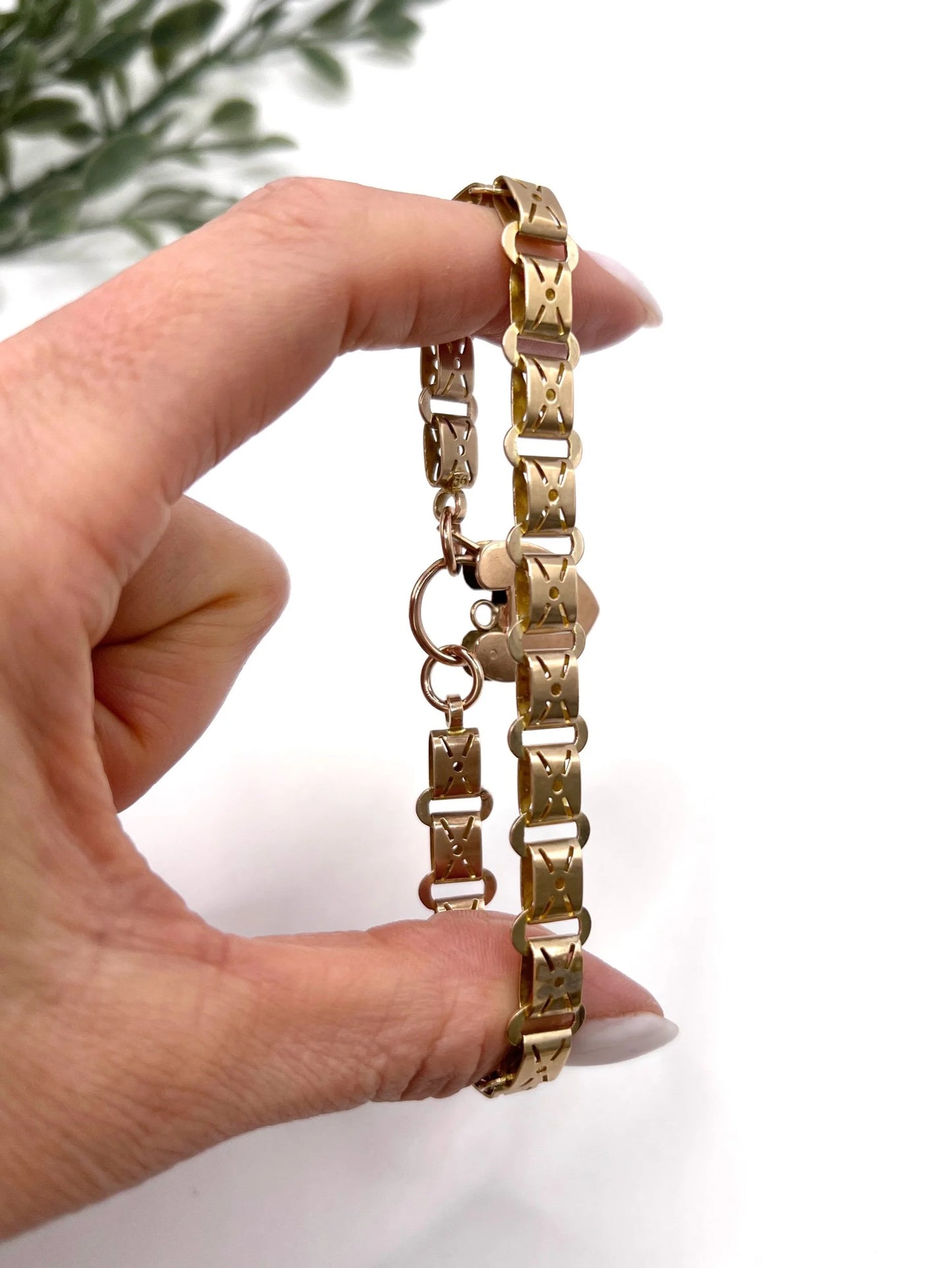 Antique 9 Carat Rose Gold Fancy Link Bracelet with Heart Shaped Padlock