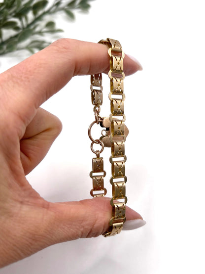 Antique 9 Carat Rose Gold Fancy Link Bracelet with Heart Shaped Padlock
