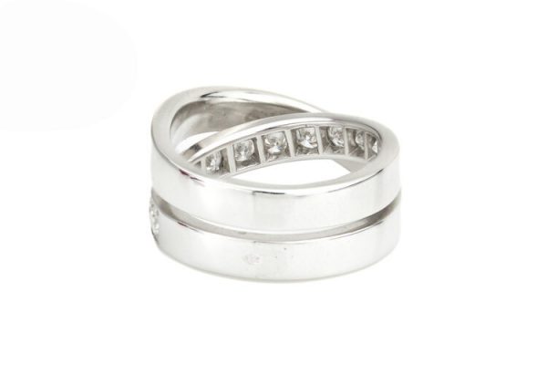 Vintage Cartier 1.00ct Diamond and 18ct White Gold Criss Cross Ring; 1.00 carat total, with original box. Made in France, Paris, Circa 1990s