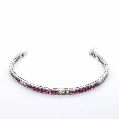 Princess Cut Ruby and Diamond Line Bracelet in 18ct Gold, 8.62 carats