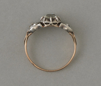 Antique Victorian Old Cut Diamond Three Stone Ring, 1.38 carats