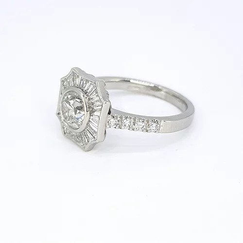 0.69ct Old Cut Diamond Cluster Target Ring in 18ct white gold