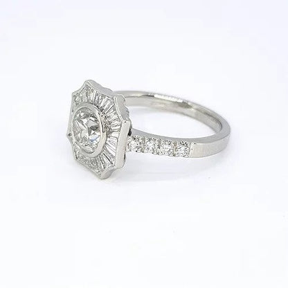 0.69ct Old Cut Diamond Cluster Target Ring in 18ct white gold